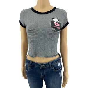 Ringostone MEDIUM Black Striped Panda Donut Worry Crop Baby tee Shirt T-Shirt